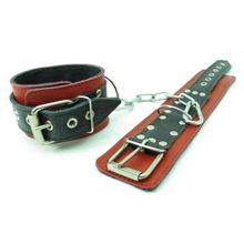 Красно-чёрные наручники из натуральной кожи (52931)