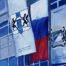 Картина на холсте маслом "Стадион Заря. Новосибирск"