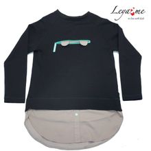 Leya.me Черная туника с имитацией рубашки и мишкой в кармане STC-019