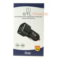 Автомобильное зарядное устройство с 2 USB Ubik,UCP22, 2,4A, черное