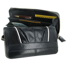 Кошелек женский из кожи морской змеи, цвет: черный с белой отделкой