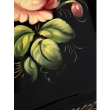Жостовский поднос с художественной росписью "Цветы на черном фоне", прямоугольный малый, арт. 4016