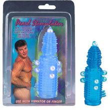 Tonga Голубая эластичная насадка на пенис с жемчужинами, точками и шипами Pearl Stimulator - 11,5 см. (голубой)