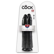 Сдвоенный черный фаллоимитатор на присоске 11  Two Cocks One Hole - 30,5 см. Черный