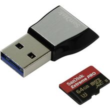 Карта памяти   SanDisk Extreme   SDSQXPJ-064G-GN6M3   microSDXC Memory Card 64Gb UHS-II U3  +  USB3.0  CR