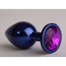 Синяя анальная пробка с фиолетовым кристаллом - 8,2 см. Фиолетовый