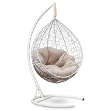 Кресло кокон подвесное SEVILLA VERDE VELOUR белое + каркас