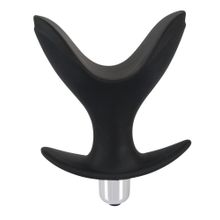 Чёрная анальная V-образная пробка Black Velvets Vibrating Anchor Plug с вибрацией - 10,3 см.