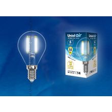 Uniel Лампа светодиодная Uniel Air E14 6Вт 4000K LED-G45-6W NW E14 CL GLA01TR картон ID - 424592