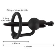 Черный силиконовый дилятор с вибрацией и кольцом PenisPlug with a Glans Ring & Vibration (248084)