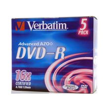 Диск DVD-R 4.7Gb 16x SlimCase (5шт) Color Verbatim [43557]
