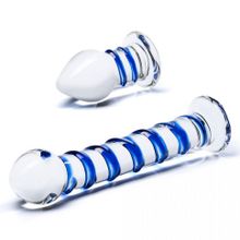 Набор из 2 стеклянных игрушек с синей спиралью Swirly Dildo & Buttplug Set (246907)