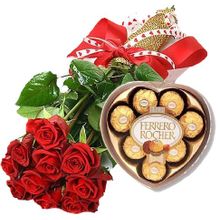 9 красных голландских роз с шоколадными конфетами