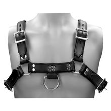 Черная мужская портупея Leather Male Chest Harness с кольцами