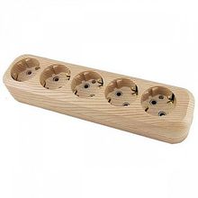 Колодка розеточная   ЭКО 5-местный, с заземлением, сосна, SQ1806-0054 |  код. SQ1806-0054 |  TDM