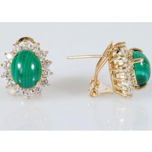 Серьги с малахитом "Овал в цирконах"