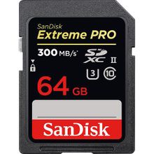 Флеш карта sd 64gb sandisk sdxc class 10 uhs-ii extreme pro, 300 mb sec (sdsdxpk-064g-gn4in)