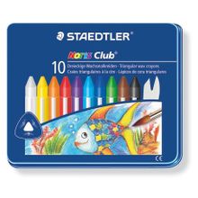 Мелки восковые NorisClub трехгранные, набор 10 цветов, металлический корпус