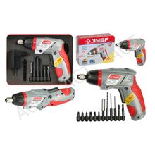 Отвертка аккум ЗУБР реверс,2 полож.корпуса,подсветка,регул. момента,набор из бит и сверл,Литий-ион 1,3А час, 3Нм, 3,6В