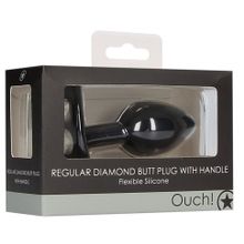 Черная анальная пробка Diamond Butt Plug With Handle - 8,6 см. (224685)