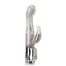 Seven Creations Вибратор с блёстками и клиторальным стимулятором WATERPROOF ROTATING G-SPOT RABBIT - 17,5 см. (серебристый)