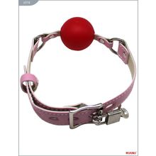 Красный пластиковый кляп-шар с фиксацией розовыми ремешками розовый с красным