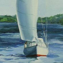 Картина на холсте маслом "Маяк и яхта"