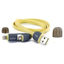 Кабель USB 2.0 Am - microUSB Bm + Lightning, 1 м, плоский, желтый, Zetton (ZTLSUSB2IN1BY)