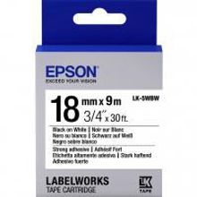 EPSON LK-5WBW картридж с лентой повышенной адгезии 18 мм, чёрный шрифт на белом фоне