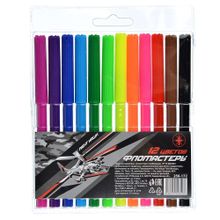 Найт хоук Фломастеры, 12 цветов, с цветным вентилируемым колпачком, в ПВХ пенале с подвесом 12 цветов