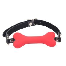 Красный силиконовый кляп-косточка на черном ремешке Doggie Bone Bit Gag (222903)