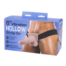 Seven Creations Полый страпон с вибрацией 6? Vibration Hollow Strap-on - 17 см. (телесный с черным)