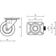 Колесо мебельное, d=65 мм, на площадке, белое