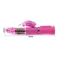 Розовый вибратор с ротацией и клиторальным кроликом - 28 см. Розовый