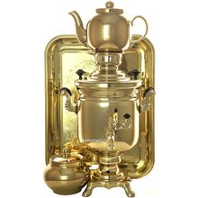 Набор самовар электрический 3 литра желтый цилиндр с автоотключением "Золото", арт. 120304к