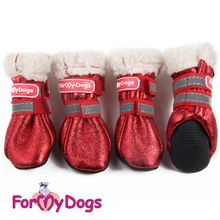 Зимние сапожки для собак из дубленки на мягкой подошве FMD красные FMDX612C-2015-3