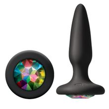 NS Novelties Чёрная анальная пробка с радужным кристаллом Glams Mini Rainbow Gem - 8,4 см. (разноцветный)