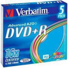 VERBATIM DVD+R диск 16x (.) Colour Slim Case 5 шт, 43556