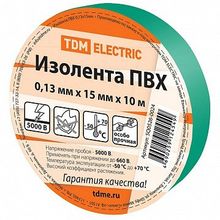 Изолента ПВХ 0,13*15мм Зеленая 10метров |  код. SQ0526-0024 |  TDM