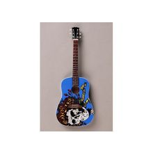 MJ-49 сувенир гитара акустическая, цвет синий, рисунок - череп, высота 25 см.