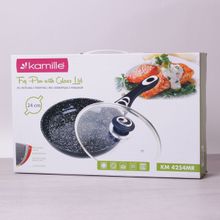 Сковорода Kamille 24см с керамическим покрытием "мрамор" и крышкой