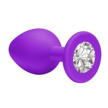 Lola toys Средняя фиолетовая анальная пробка Emotions Cutie Medium с прозрачным кристаллом - 8,5 см. (прозрачный)
