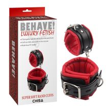 Черно-красные кожаные наручники Super Soft Hand Cuffs (239289)