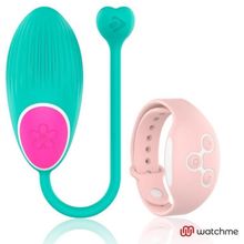 DreamLove Зеленое виброяйцо с нежно-розовым пультом-часами Wearwatch Egg Wireless Watchme (зеленый)