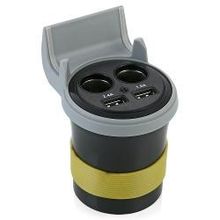Разветвитель прикуривателя Roadweller RWS-1519U2-12V,2 гнезда+ 2 USB (2.4A 5B и 1A 5B) , встроенный сменный предохранитель 10A, длина провода 1,0м, подставка под телефон