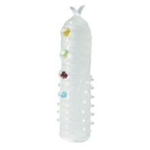 Bior toys Закрытая белая насадка на пенис Crystal Sleeve с шариками и усиками - 14 см. (белый)
