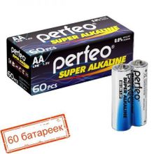 Батарейка AA Perfeo LR6 4SH Super Alkaline, 60 шт, коробка