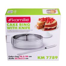 Форма для бисквита Kamille регулируемая 24,5-30 см с отверстием для нарезки и ножом