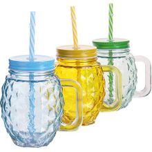 27813 Банка с ручкой для смузи 0,5л трубочкой (в ассортименте) LR(х24) (27813)