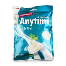 Карамель с ксилитолом без сахара с мятно-сливочным вкусом "Lotte Anytime Milk Mint, 74 г
